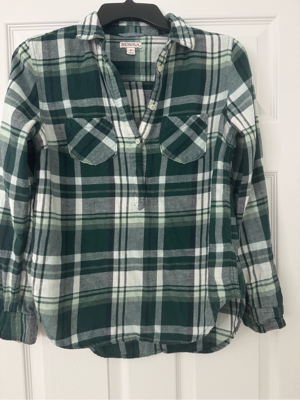 Merona Green and White Plaid Button-Front Shirt